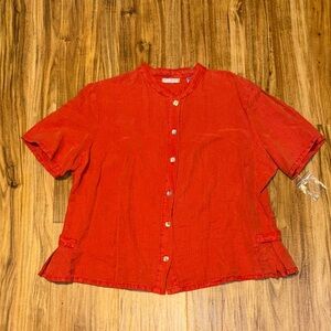 Russ Berens women’s XL 16 18 top blouse Red Button linen silk vtg wash USA new